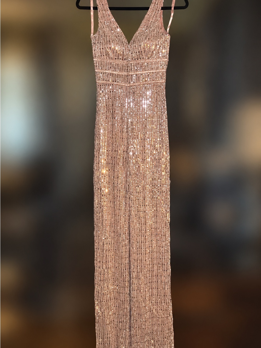 City Triangles Rose Gold Sequin V-Neck Jumpsuit